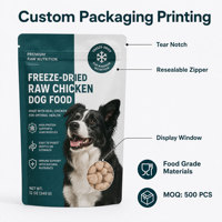 Sachet Doypack vide pour friandises pour animaux de compagnie à base de viande crue lyophilisée, avec logo personnalisé imprimé, pour complément nutritionnel et nourriture pour chiens et chats, en plastique