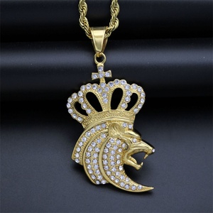 Nuevo Collar de Moda Punk Hiphop con Colgante de Cabeza de León de Zirconia y Acero Inoxidable - Product Image 1