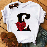 T-shirt imprimé alphabet anglais A B C D E pour femmes, nouveau t-shirt d'été pour couples, amoureux, t-shirt féminin Harajuku, décontracté, noir, tops, t-shirts