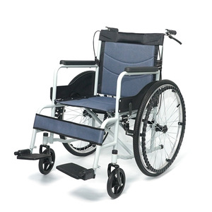 Xinwang Manual Wheelchair 24-Inch <b>Spoked</b> <b>Wheels</b> Foldable Lightweight Mobility Aid For Elderly And Disabled Blue Gray - Product Image 1