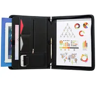 Estojo de celular personalizado em couro pu, porta-cartão em couro preto com zíper, organizador de portfólio para tablet com suporte de caneta