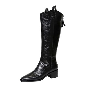 Botas Largas de Mujer Estilo Western Vintage, Botines de Moda con Punta Puntiaguda, Zapatos de Tacón Grueso para Otoño e Invierno, Botas Altas hasta la Rodilla para Mujer - Product Image 1