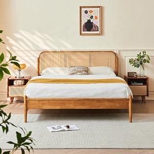 Japandi Rubberwood Frame French Rattan Headboard Kids / King Modern <b>Bed</b> for Hotel Bedroom Middle East Furniture TC1529 Crafted W - Product Image 1