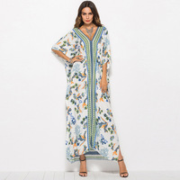 Hoge Kwaliteit Europese En Amerikaanse Mode Gedrukt Badmode Batwing Mouw Gewaad Kaftan Jurk Cover Up Beachweare Losse Vrouwen