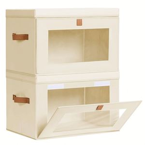 <b>Large</b> Fabric Closet Organizer with Window & Handles Collapsible Decorative Storage <b>Boxes</b> for Shelves - Product Image 1