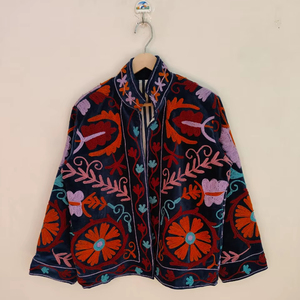 Cotton <b>Velvet</b> Suzani Embroidered <b>Jacket</b> Handmade Floral Folk Art Boho Ethnic Winter Coat For <b>Women</b> Vintage Statement Wear Gift - Product Image 1