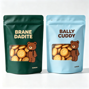 MANSUN Custom Printed Stand Up <b>Pouch</b> Cookie Packaging Resealable Zipper Top Food Bag Green Blue Bear Design - Product Image 1