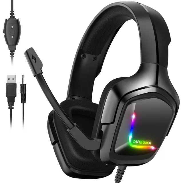 ONIKUMA K20 Stereo Surround Noise Reduction LED Lights Volume Control Over Ear Gaming Headphones with Mic for Laptop PC Tablet
