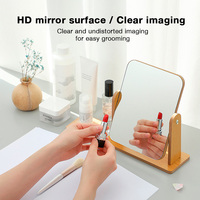 Miroir de table rotatif en bois massif à marque privée, miroir de vanité HD 360° °   Ajustable pour le maquillage et les soins de la peau