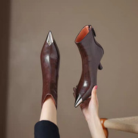 Bottines vintage européennes et américaines pour femmes, à bout pointu, talon fin, avec fermeture éclair arrière en V, coupe ajustée, pour usage quotidien, OEM