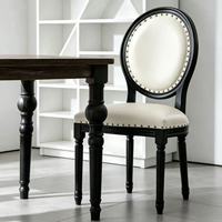 Chaise de salle à manger vintage française en bois massif, dossier rond, garniture en cuir clouté, pour la maison et la salle à manger - Offre Spéciale