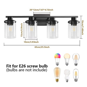 Lámpara de <span class=keywords><strong>Espejo</strong></span> de <span class=keywords><strong>Baño</strong></span> Negra de 4 Luces, Lámparas LED para <span class=keywords><strong>Espejo</strong></span>, <span class=keywords><strong>Luz</strong></span> de Vanidad con Pantallas Cilíndricas de Cristal Transparente, Aplique de Pared - Product Image 2