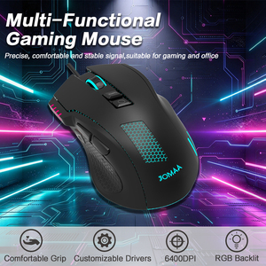JOMAA เมาส์สำหรับเล่นเกมแบบมีสาย RGB แบ็คไลท์ 8 ปุ่มมาโครที่ตั้งโปรแกรมได้ 6400DPI เมาส์ออปติคอลสำหรับคอมพิวเตอร์แล็ปท็อป - Product Image 3