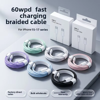 Câble de données tressé coloré USB-C vers USB-C 60W/100W à charge rapide pour iPhone 17 Pro Max (1m, 1,5m, 2m)