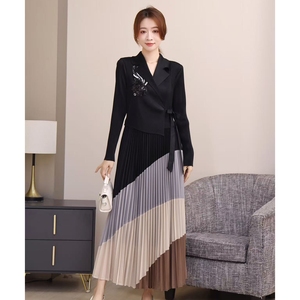 Vestito allentato per le donne <span class=keywords><strong>elegante</strong></span> Plus Size colore bloccato vestito a pieghe all'ingrosso di abbigliamento - Product Image 6