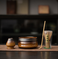 Vente en gros d'accessoires pour matcha personnalisés avec logo, outils en céramique émaillée flambrée, bol à matcha, fouet à matcha, ensembles de cadeaux