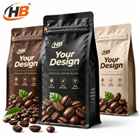 Sachet d'emballage personnalisé imprimé pour grains de café, pochette verticale avec fermeture éclair et doublure en aluminium pour café torréfié