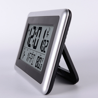 Horloge murale atomique numérique moderne à grand écran LCD avec secondes, température, calendrier, fonction alarme, fonctionne sur piles, pour bureau, table, maison, bureau