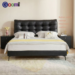Goomi Home Großes Schwarzbären-Bett aus Echtleder, Modernes Luxuriöses Massivholzbett, Weiches Polsterbett für Hauptschlafzimmer - Product Image 3