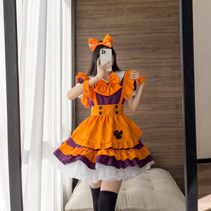 Halloween Lolita Dress Orange Purple Maid Costume Cosplay Anime Role Play Outfit Spring 2023 - Product Image 3