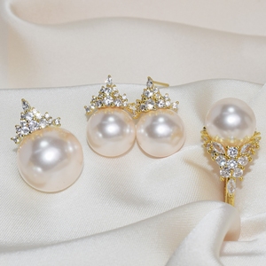 Collares con colgante de cuentas de circonita cúbica chapada en oro de acero inoxidable a precio razonable con perlas de imitación para mujer a la moda - Product Image 2