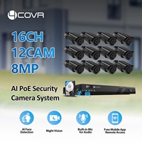 Sistem Kamera Keamanan 4COVR 16-Saluran 4K 4TB HDD 12Pcs 8MP CCTV PoE IP AI Deteksi Wajah Penglihatan Malam untuk Pengawasan Bisnis