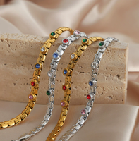 Bracelets en acier inoxydable plaqué or et argent avec zircon coloré, chaîne à maillons en forme de lame, bijoux de mode pour femmes