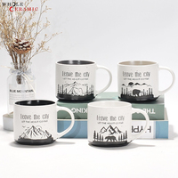 Tasse à café en céramique marbrée pour l'extérieur, motif personnalisé montagne, forêt, ours, camping, paysage, cadeau, tasse en porcelaine, vente en gros