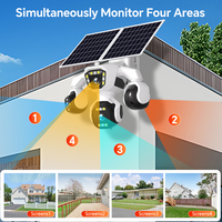 Cámara de Seguridad CCTV Solar 4G de 16MP con 4 Lentes, PTZ para Exteriores, Seguimiento Automático, Grabación 24/7, Visión Nocturna en Color, Alarma por Voz, IP66, AOV