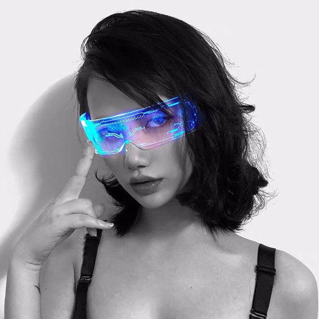 Cool Cyberpunk LED Rave Glasses Futuristic Light-Up Visor Goggles LED Light up Space Sunglasses