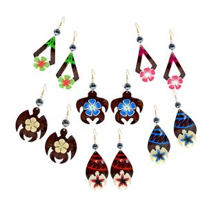 ハワイアンイヤリングジュエリーウミガメと花ボヘミアンサモアイヤリング女性用女の子ギフト - Product Image 1