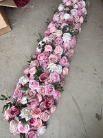 Chemin de table moderne en fleurs artificielles en soie blanches, roses et violettes pour allée, scène, mariage, fête, événement, décoration de table