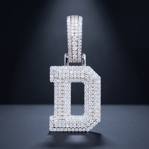 Collier chaîne pendentif lettre B en argent avec moissanite, style hip-hop, breloque lettre effet glaçon, bijoux unisexe - Product Image 2