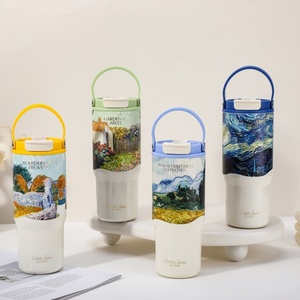 Mug isotherme en acier inoxydable 316, motif dessin animé, bouteille thermos portable grande capacité avec finition peinte à l'huile pour la randonnée - Product Image 1