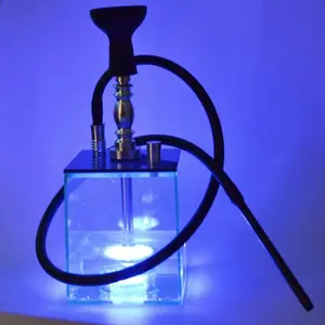 Wholesale Acrylic Square With Led Light Hookah Set Portable Hookah Plastic One Hose Shisha