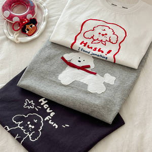 Cute Puppy Print Summer Short Sleeve Casual Baby T-Shirt For Boys And Girls Off White Gray Black Cotton Kids Top - Product Image 4
