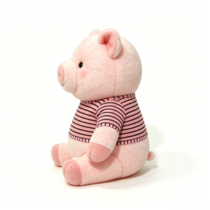Peluche cochon rose personnalisée, cochon en peluche avec pull, poupée cochon à chemise rayée, cochon en peluche rond et assis, cochon de ferme en peluche - Product Image 1