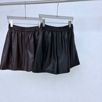 Shorts en cuir véritable de mouton noir 100% pour femme, décontractés, amples, imperméables, avec poches latérales froncées, pour usage quotidien en extérieur
