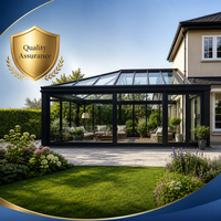 Véranda sur mesure en aluminium noir avec serre en verre préfabriquée, jardin d'hiver, salle de jardin avec verre trempé pour villa et jardin arrière