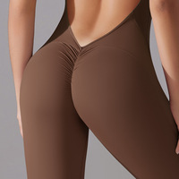 Combinaison de sport une pièce pour femme, dos ouvert, fermeture éclair avant, sans manches, dos nageur, effet froncé, en Spandex, respirante, pour la gym et le yoga