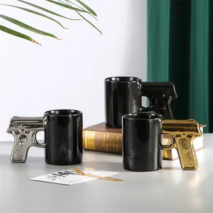 Caneca de cerâmica para armas, caneca criativa de argila, revolver, café, feita à mão, grossa, com cerâmica, arma de chá