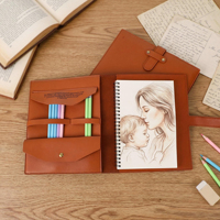 Couverture de carnet de croquis en cuir PU, support de peinture et de dessin avec porte-stylo, couverture de carnet de notes multifonctionnelle en cuir à rabat