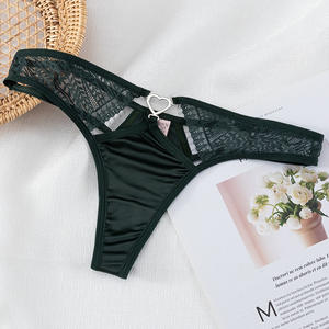 性感纯色女蕾丝丁字裤性感镂空低腰诱惑透气透明女式内裤心形金属环0469 - Product Image 4