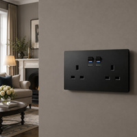 Interrupteur mural industriel en plastique PC noir 1/2/3/4 postes 1/2 voies, norme britannique 13A IP20, avec indicateur LED