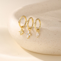 925 Silber 18K vergoldetes Huggie Hoop Set mit achtzackigem Stern, Marquise, vierblättriger Blume und Zirkonia-Besatz für Rook- und Helix-Piercings