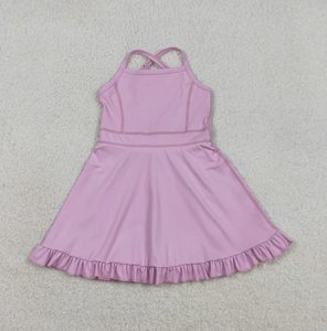 S0712 Short de yoga rose lavande à volants pour bébés filles, respirant, longueur genou, idéal pour l'été - Product Image 1