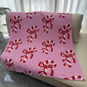 New Cherry Bow Series Knitted Sofa Microfiber Half Fleece Blanket - Product Image 4
