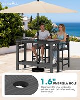 Table de bar rectangulaire d'extérieur en HDPE, surface imitation bois résistante aux intempéries, trou pour parasol de 1,6 pouce pour jardin, balcon, terrasse