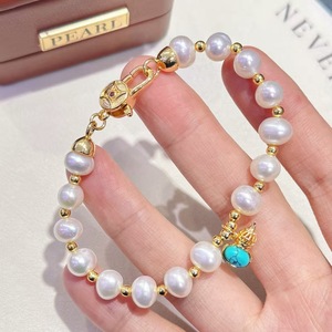 2025 New Natural <b>Freshwater</b> <b>Pearl</b> Fashion Minimalist <b>Bracelet</b> for Girls Handmade with Fu Character One Piece Hair - Product Image 1