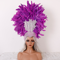 Coiffe de costume élégante en plumes, décorée d'étoiles argentées et de strass, douce, confortable, couleur personnalisable, pour spectacle de danse sur scène